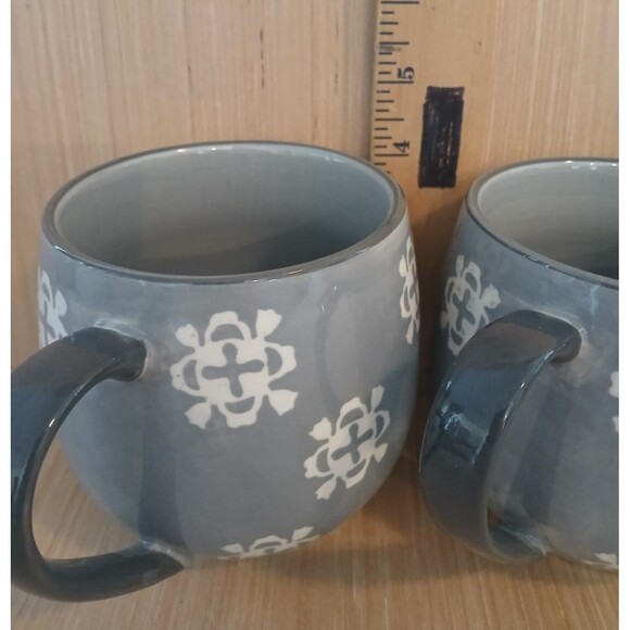 Baum Bros Phara Stoneware Pot Belly Mugs Gray Large 20 OZ Set Of 4 Micro Safe - Picture 9 of 12